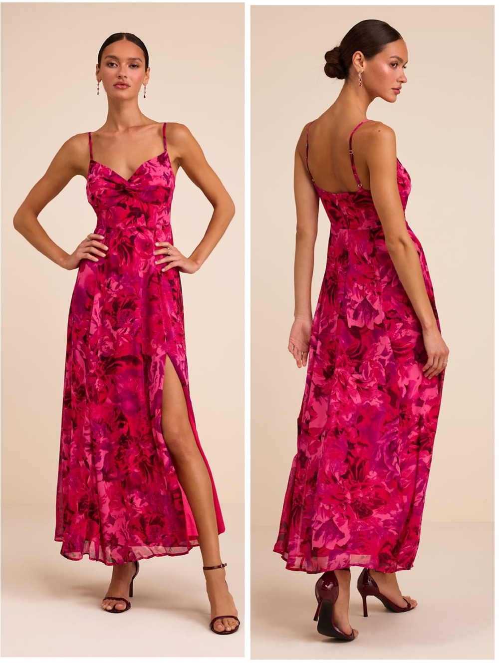Lulus Beautiful Soul Fuchsia Floral Print Twist-Front Maxi Dress Size XXL Formal